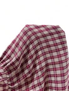 Freevana Plus Size Plaid Batwing Sleeve Ruffle Hem Loose Dress, Beach Dress, Bohemian Style For Vacation - Red Violet - View 3