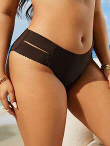 Swim SXY Plus Size Women Solid Color Bikini Bottom - Brown - View 1