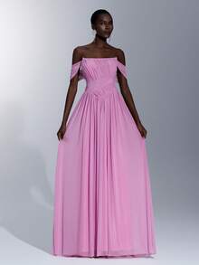 Elitara Elegant Pink Women's Evening Gowns,Strapless Asymmetrical Ruched A-Line Dress With Detachable Halter,Handmade Rope Decor Super Flared Party Dress - Baby Pink - View 7