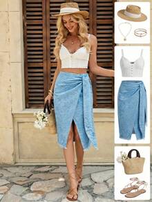 Women Denim Skirts - Blue - View 2