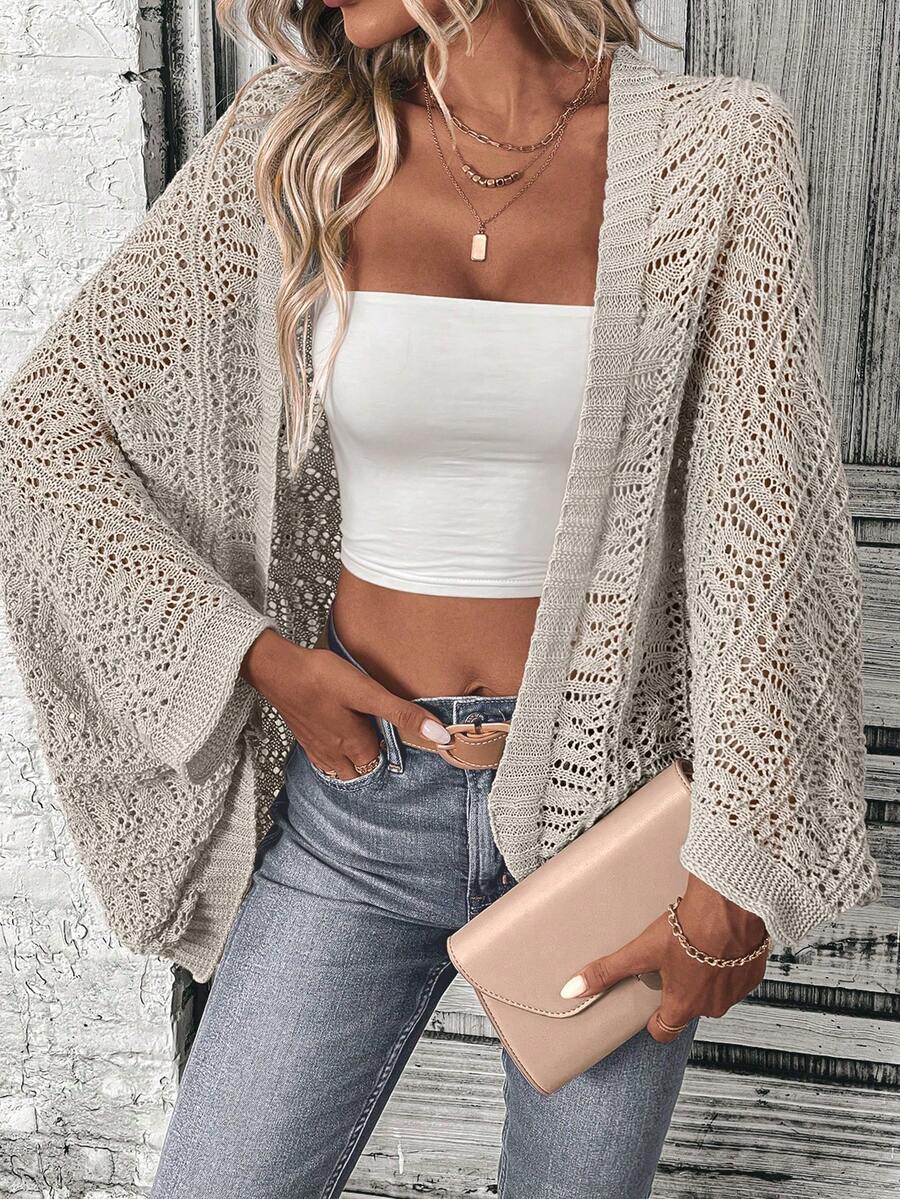 SHEIN LUNE Women's Solid Color Minimalist Casual Cardigan - Khaki - View 1