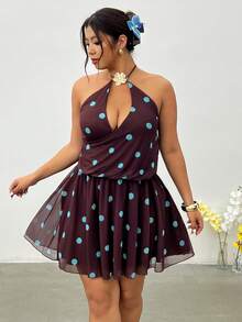 Firerie Vestido envolvente sin mangas con estampado de lunares y tirantes finos, para verano, talla grande - Multicolor - Ver 6