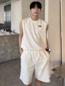 DAZY Men's Textured Graphic Tank Top And Shorts Set, Summer - White - View 10