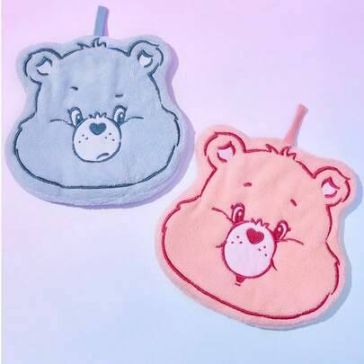 Care Bear X Joivida 1 件卡通熊毛绒挂巾 | 柔软吸水手巾，彩虹/云朵图案 | 浴室厨房装饰