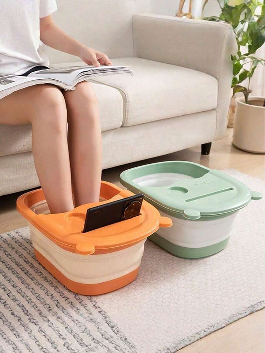 Foldable Massage Foot Basin For Adults, Home And Dormitory Use Simple Design With Cover, Deep Soaking Foot Bath Foldable Foot Soaking Bucket, Home Use, Simple Massage, Wellness, Foot Bath Basin, Over Knee, With Cover, Keeps Warm, Light Weight, Space Saving - Multicolor - View 1