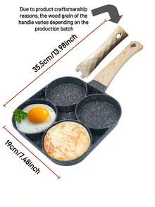 1pc 4 Holes Fry Pan For Egg, Non Stick Ham Pancake Maker, Egg Burger Pan With Wooden Handle, For Induction Cooker Gas Stove - default - View 4