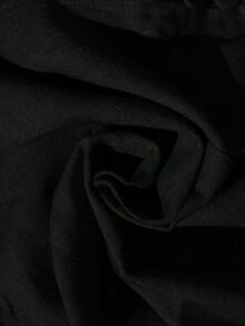Lavishia 无袖亚麻白色竹结纽扣修身复古办公衬衫 - 黑色 - 查看 7