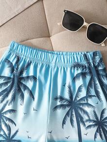 2pcs/Set Young Boy Casual Surfboard & Palm Tree Graphic Soft Sleeveless Vest And Shorts Set, Suitable For Summer Daily Wear, Holiday Beach Vacation - Baby Blue - View 6