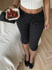 SHEIN EZwear Quần lửng 7/8 chấm bi dáng rộng dành cho nữ cỡ lớn, đa năng, thích hợp mặc hàng ngày. - Đen và trắng - Xem 3
