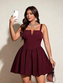 SHEIN Galaire Đầm cocktail nhẹ, thanh lịch, cỡ lớn dành cho nữ, kiểu dây mảnh, thích hợp dự tiệc. - Màu Đỏ Sâu - Xem 2