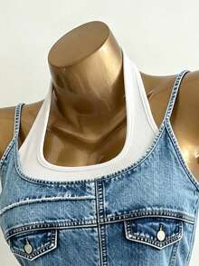 Lalippa Summer Casual Denim Effect Print Camisole - Multicolor - View 3