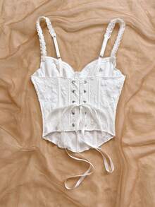 Soleia Camiseta de tirantes de uso diario versátil y casual con estampado jacquard para mujer - Blanco - Ver 2