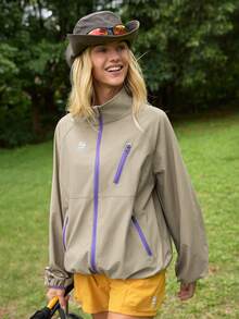 SHEIN In My Nature Áo khoác thể thao nữ dáng rộng, thường ngày, có khóa kéo - Màu Khaki - Xem 6