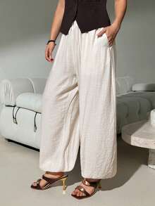 Lavishia Women's Comfortable & Breathable Balloon Pants,Off-White Summer Casual Vacation Loose Linen Trousers,High Waist Relaxed Fit Muslin Boho Beach Outfits - Beige - View 10