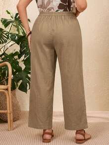 Rosumi Plus Size Vacation Casual Solid Color Hollow Out Pants,Summer Outfits For Women,Vacation Outfits Woman - Khaki - View 8