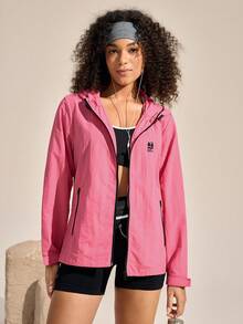 SHEIN In My Nature Women's Letter Print Hooded Zipper Front Long Sleeve Outdoor Windbreaker Running Jacket For Women Outdoor Outfit For Women Lightweight Jackets For Women Outerwear Women Summer Women's Summer Jacket Hiking Jacket For Women,Women's Solid Hooded Long Sleeve Sun Protection Lightweight Sports Jacket For Outdoor Running Summer Pink,Women's Zip Up Hooded Lightweight Casual Sports Windbreaker Jacket For Hiking & Commute Pink,Women Solid Hooded Zip Up Lightweight Outdoor Sports Jacket Pink Outerwear Wome - Pink - View 8