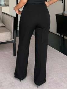 Dazy Plus Solid Color Loose Straight Leg Casual Black Pants, All Season - Black - View 4