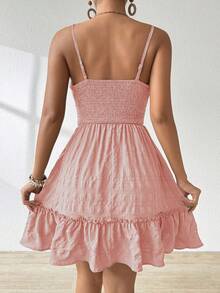 Breezaya Vacation Casual Front Tie Bow Floral Ruffle Trim Pleated Gingham Print Spaghetti Strap Dress Zoey Outfit Pink Zanea Dress For Woman Yisikado Dress Ladies Dresses Summer Outfits For Women Dress Women Dress Picnic Dresses For Women Casual Vacation Dress Beach Sunbathing Dress - Baby Pink - View 2