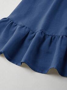 Vestido elegante de media longitud con cuello en V con volantes y ajustado para vacaciones para mujer de talla estándar - Azul - Ver 3