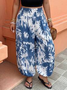 Weeklong Plus Size Women's Elastic Waist Lantern Pants, Casual Holiday Trousers, Fashionable Floral Print, Suitable For Summer Wear - Multicolor - View 5
