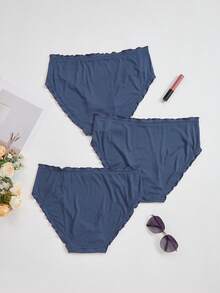 3 chiếc quần lót nữ cỡ lớn, màu trơn, có viền ren. - Màu xanh lam - Xem 2