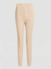 TaskEZ Solid Color Short Sleeve Pocket Top And Pants Scrub Uniform Set - Apricot - View 7