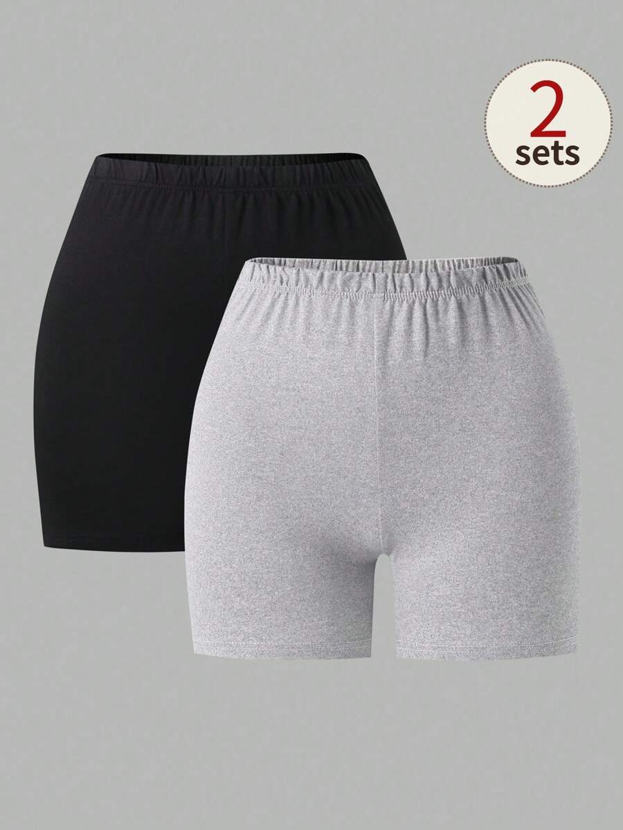 2件套少女黑色和灰色短裤,休闲外出时尚打底裤,少女正式场合穿着,适合婚礼季,可爱风格,花卉/局部装饰 - 彩色 - 查看 1