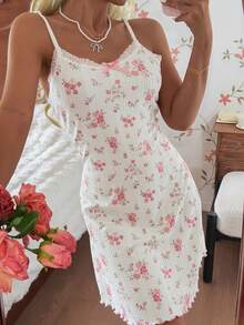 CottageSlumber Women's Soft Nightgown With Contrast Lace, Bow Decor, Comfortable Sleepwear - White - View 6