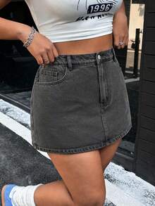 SHEIN ICON Plus Size Washed Denim Casual Shorts For Summer - Grey - View 3