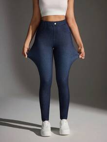 Flexra Quần jeans nữ cạp chun ôm sát, kiểu dáng thường ngày, đa năng. - Màu xanh lam - Xem 1