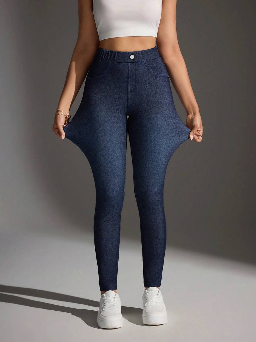 Flexra Quần jeans nữ cạp chun ôm sát, kiểu dáng thường ngày, đa năng. - Màu xanh lam - Xem 1