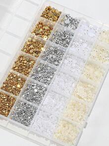 4500颗/盒 半圆形平底仿珍珠美甲装饰 混合尺寸 颜色（白色、金色、银色、米色） DIY美甲配件 大盒套装 美甲饰品 美甲宝石 美甲用品 指甲 - 彩色 - 查看 6