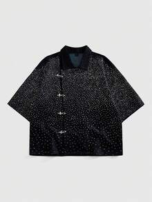 ROMWE MEN Street Life Áo khoác denim nam cài khuy chéo, khóa máy bay - Màu xanh lam - Xem 1