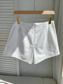 SHEIN Tall CURVE Plus Size Women's High Waist Wrap Tie Denim Skort,Y2K White Summer Silky Smart Casual Vacation Streetwear Knotted Versatile Fashionable Jorts - White - View 3
