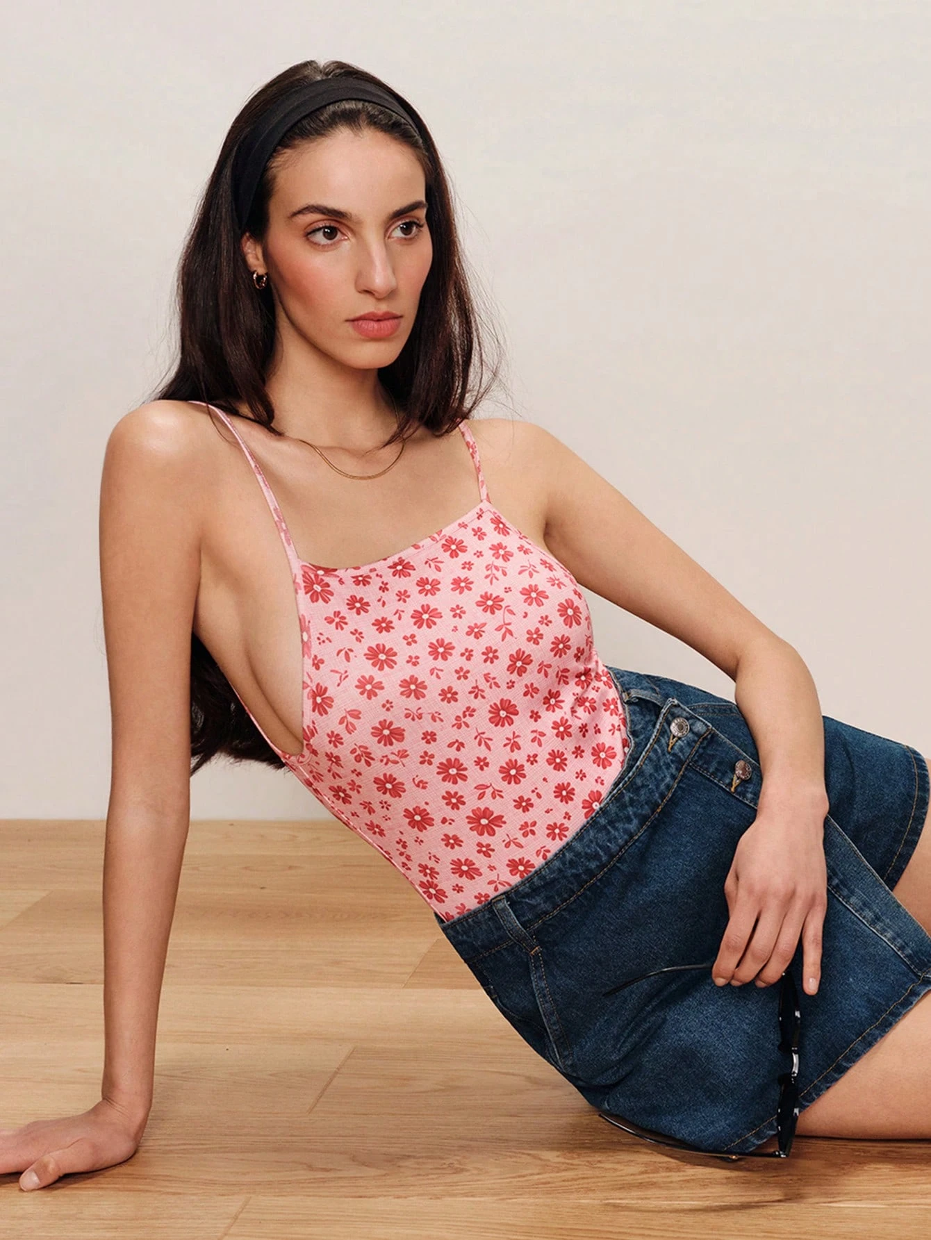 Pink Floral Bodysuit With High Neckline Spring Summer Holiday Vacation Outfit French Style Parisian Style