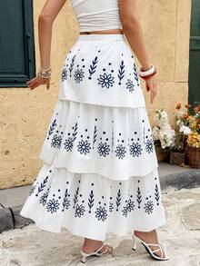 Elyressa Faldas largas con volantes para vacaciones en la playa para mujeres, de moda y versátiles - Blanco - Ver 2