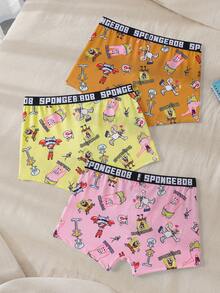 SpongeBob SquarePants | SHEIN 3pcs/Pack Men's Letter & Cartoon Print Briefs - Multicolor - View 2