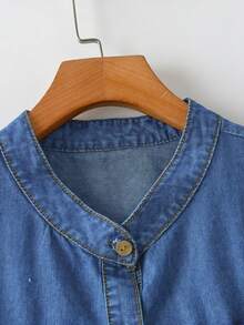 EMERY ROSE EMERY ROSE Plus Size Women Summer Casual Vacation Frill Trim Sleeveless Denim Blouse - Medium Wash - View 3