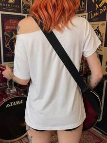 Glimmora This Retro-Style Off-Shoulder Short-Sleeved T-Shirt Is Perfect For Summer. - White - View 2
