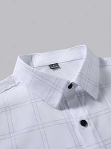 Manfinity Mode Áo sơ mi nam tay ngắn in họa tiết kẻ caro phong cách thường ngày - trắng - Xem 4