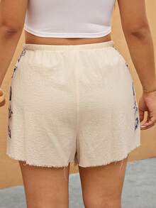 Elaquor Shorts de talla grande para mujer color beige, casual de verano para playa y vacaciones, con estampado de conchas & estrellas de mar, con lazo, bordado, suave y transpirable - Albaricoque - Ver 2
