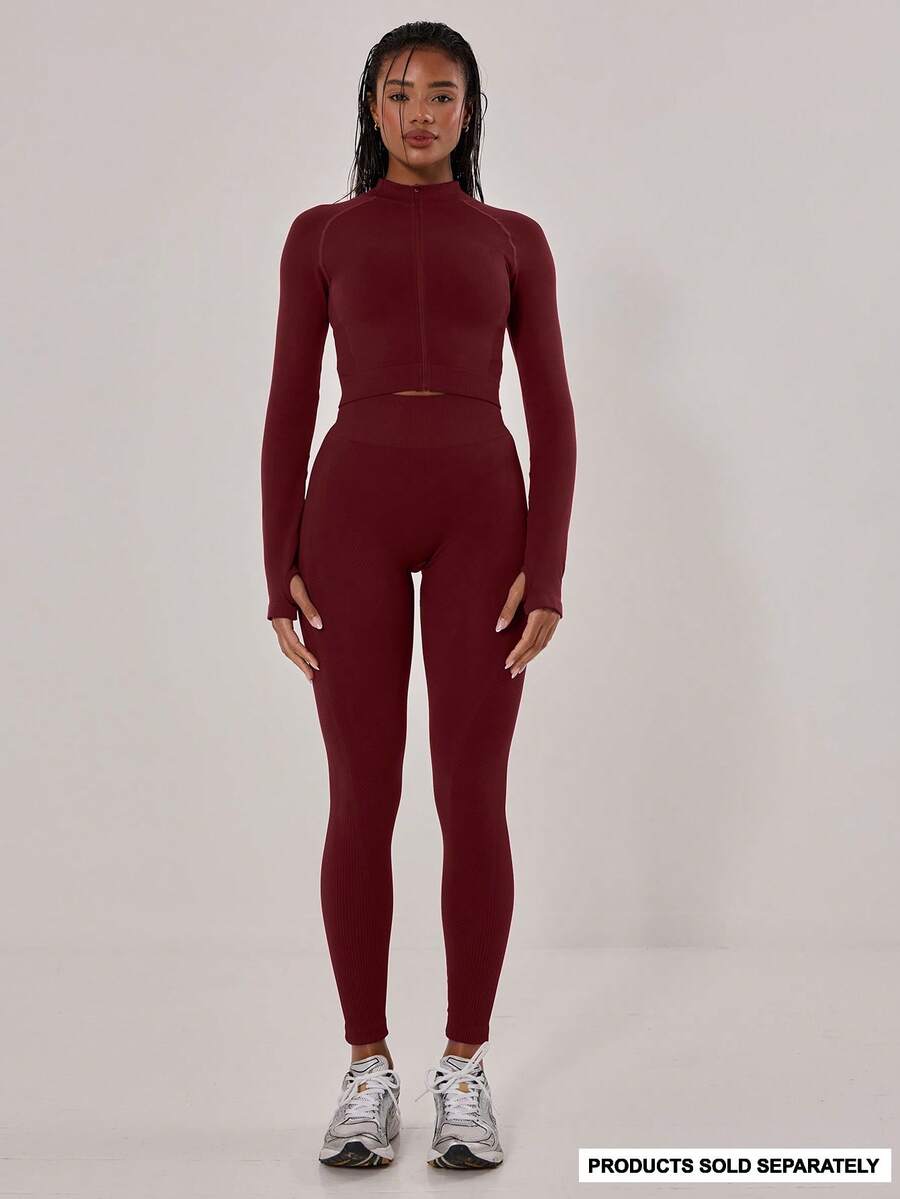 Musera Sport 罗纹高腰无缝运动紧身裤,适合板式网球、网球、匹克球、健身房和冬季运动。 - 酒紅色 - 查看 1