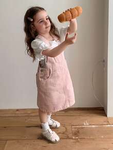 Dazy Kids Vestito da bambina con pettorina in jeans rosa con ricamo a cuore dolce - Rosa - Visualizzare 4