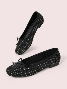 CUCCOO DOLLMOD Women's Polka Dot Pattern Bow Decor Fashion Shoes For Christmas - Black - View 11