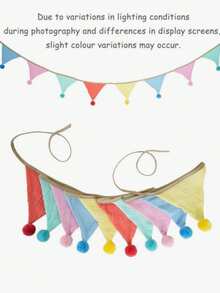 1 Pack 10pcs Cotton Triangle Pennant Flags With Pom Poms, Boho Style Bunting Banner, Suitable For Birthday Party Decor, Wall Hanging, Wedding, Baby Shower, Home Room Decoration - multicolor - View 16