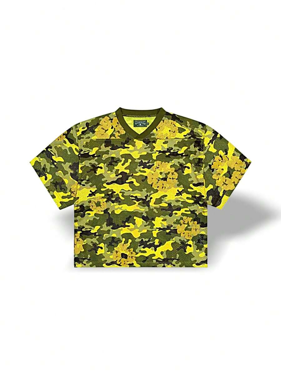 Sports Tee Denim Tears Camo Wreath Jersey Sweat Absorption Breathable Lightweight Soft Versatile Easy To Wash Outdoor Men Yellow Dark Green SS25TKJ12312166 - Màu vàng / xanh lá cây đậm - Xem 1