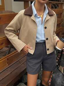DAZY Women's Casual Contrast Color Windbreaker Jacket, Regular Fit, Autumn - Khaki - View 3