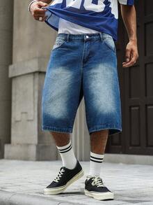 PAVTROS Herren Casual Bedruckte Patchwork Weite Bein Denim-Shorts, Sommer - Blau - Übersicht 2