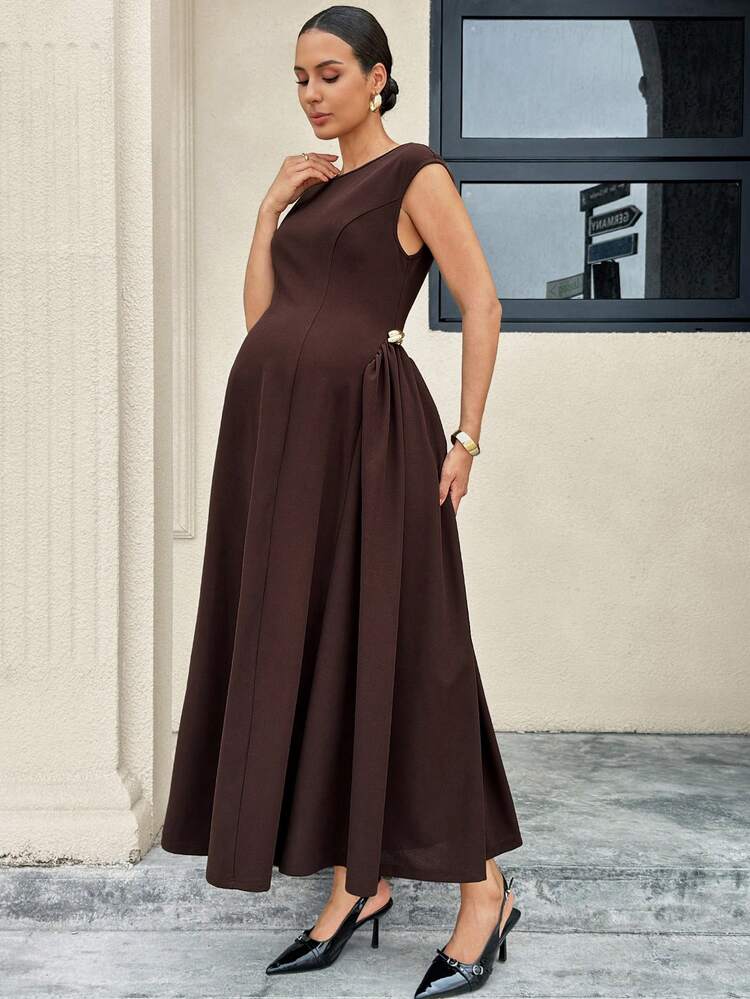 brown business dress Dark Brown Linen Button Front Dress - Mini Dresses