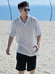 DAZY Men's Striped Short Sleeve Casual Loose Polo Collar T-Shirt, Summer - Multicolor - View 8